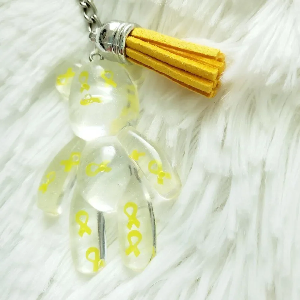 Yellow Awareness Ribbon Bear Tassel Keychain